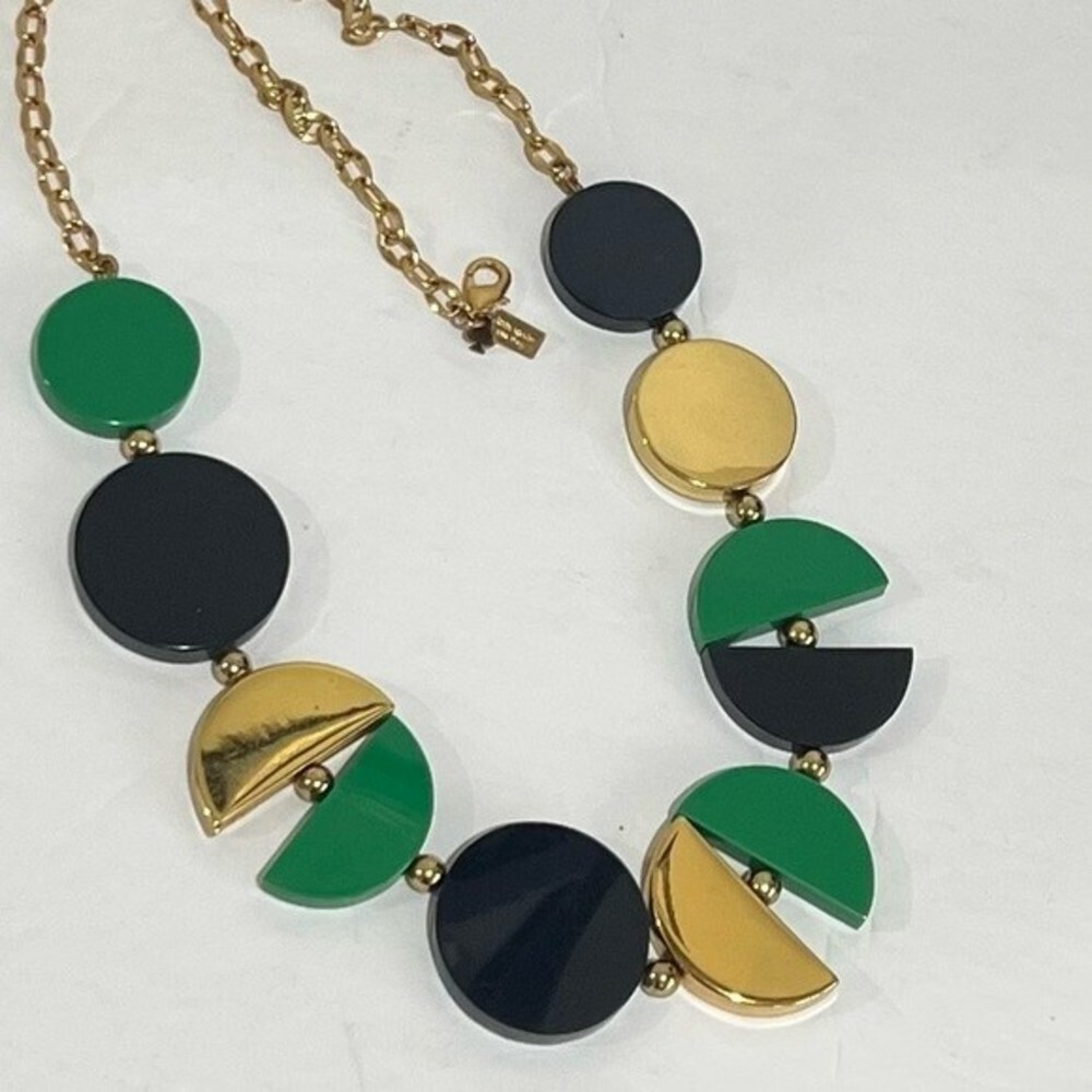 Kate Spade Double Exposure Necklace Green Gold Black Modern Art Discs